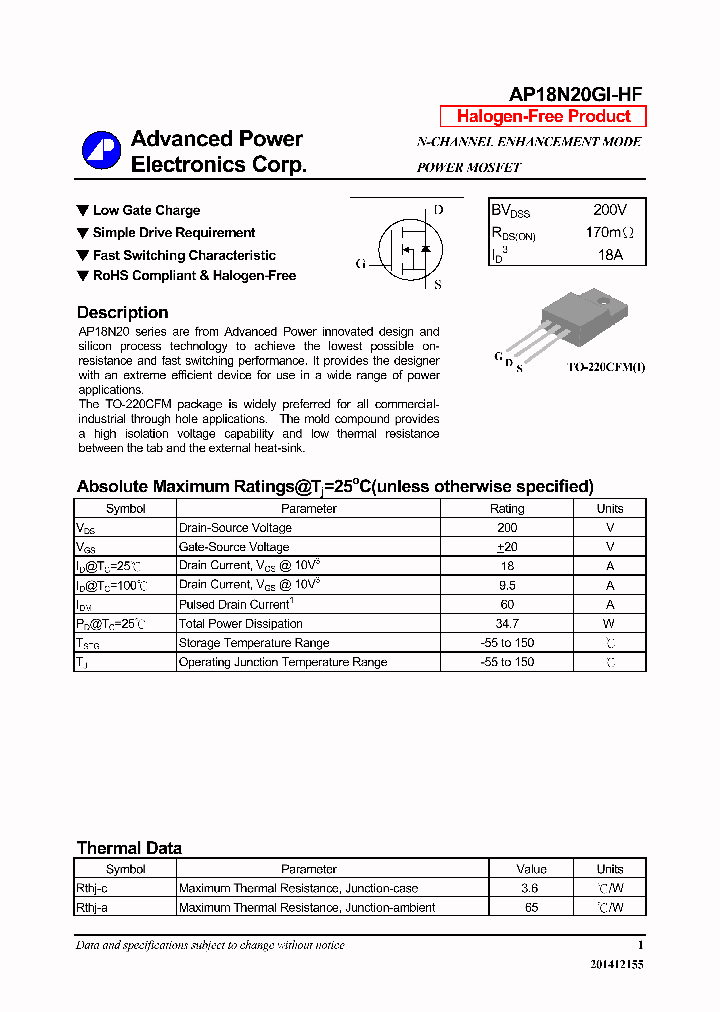 AP18N20GI-HF_8351257.PDF Datasheet