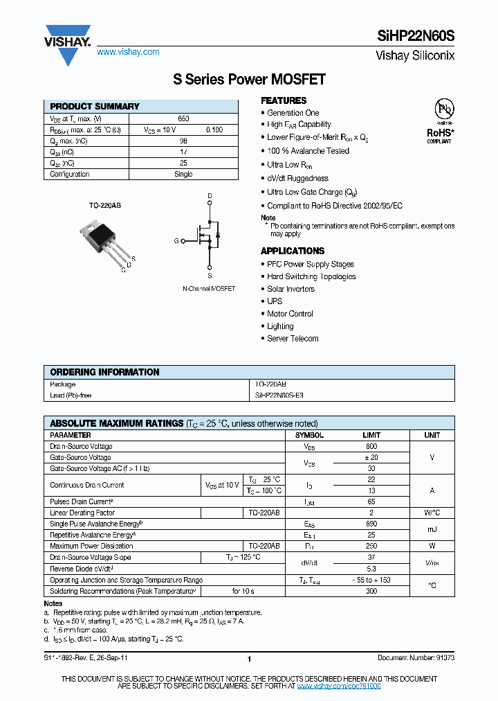 SIHP22N60S-E3_8354680.PDF Datasheet