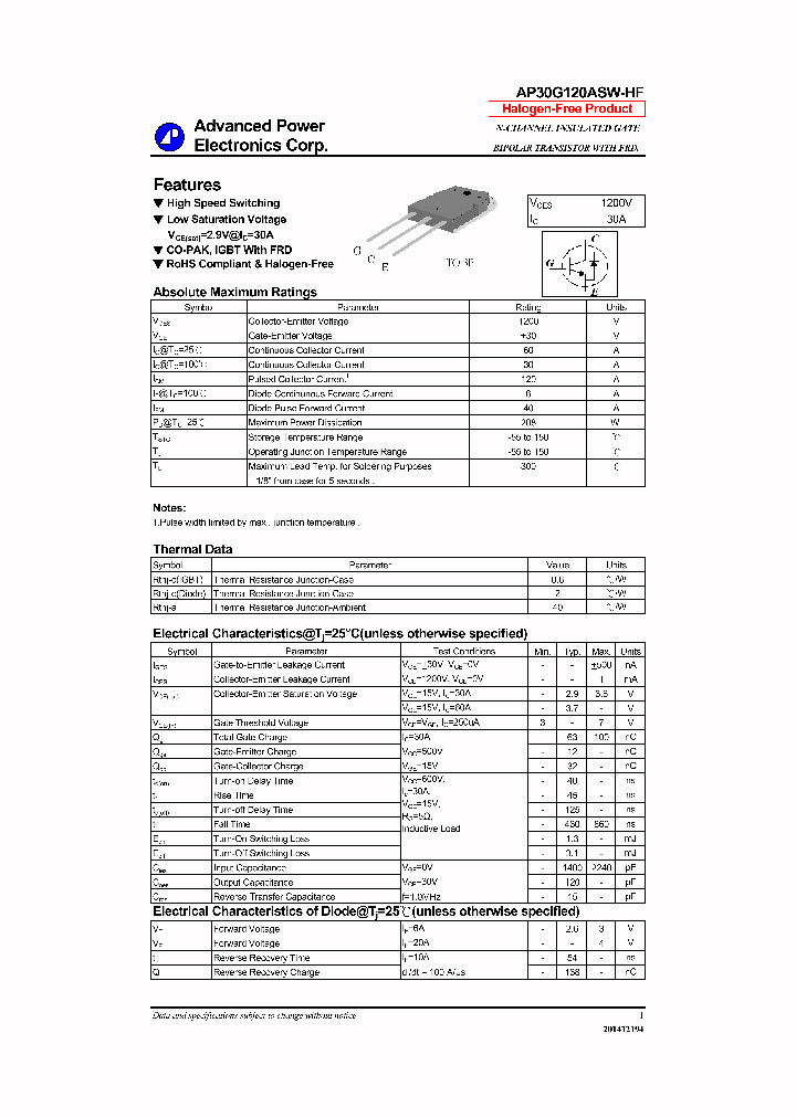 AP30G120ASW-HF_8383046.PDF Datasheet