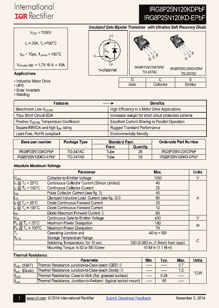 IRG8P25N120KDPBF_8407090.PDF Datasheet