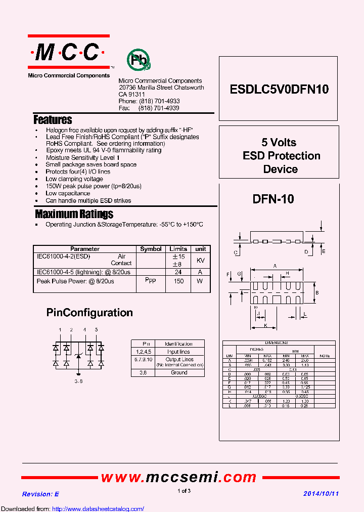 ESDLC5V0DFN10_8420528.PDF Datasheet