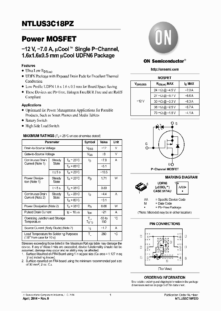 NTLUS3C18PZTBG_8421305.PDF Datasheet