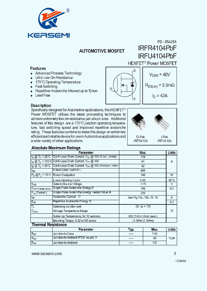 IRFU4104PBF_8567626.PDF Datasheet