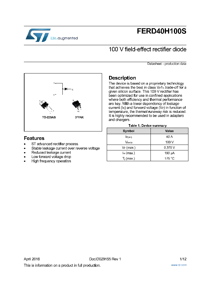 FERD40H100STS_8633365.PDF Datasheet