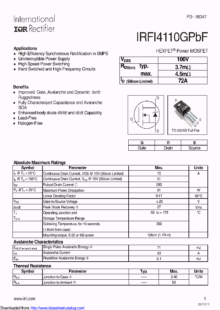 IRFI4110GPBF_8650440.PDF Datasheet