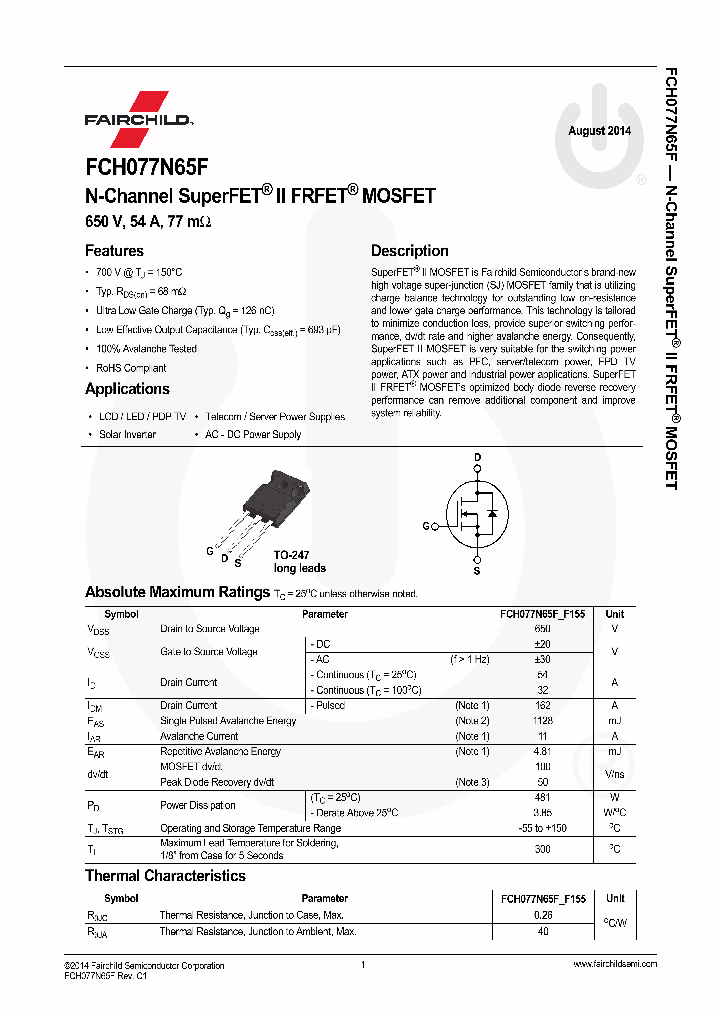 FCH077N65F_8701148.PDF Datasheet