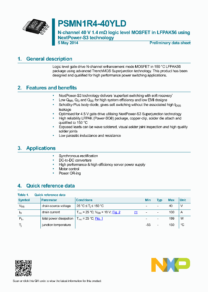 PSMN1R4-40YLD_8820033.PDF Datasheet