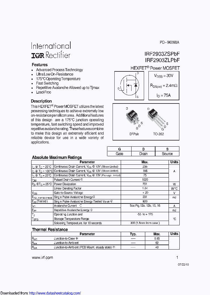 IRF2903ZSTRLP_8886213.PDF Datasheet