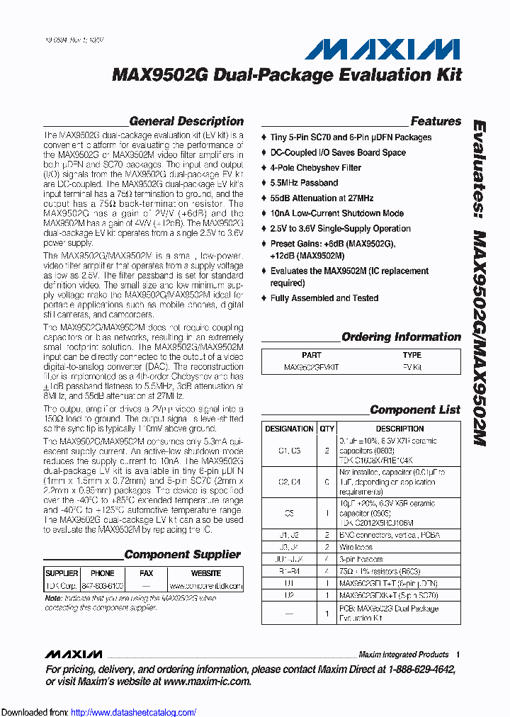 MAX9502GEVKIT_8897256.PDF Datasheet