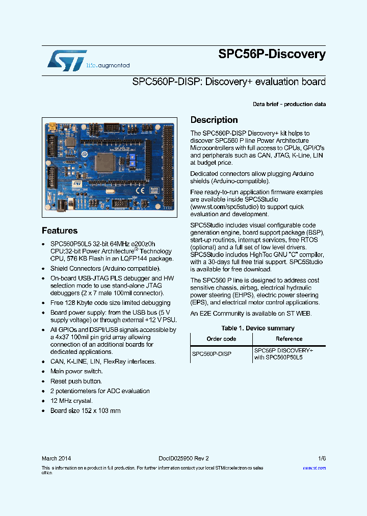 SPC56P-DISCOVERY_8909860.PDF Datasheet