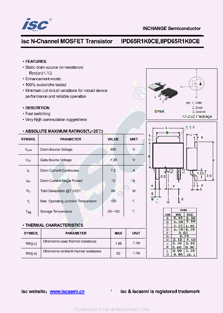 IPD65R1K0CE_8926517.PDF Datasheet