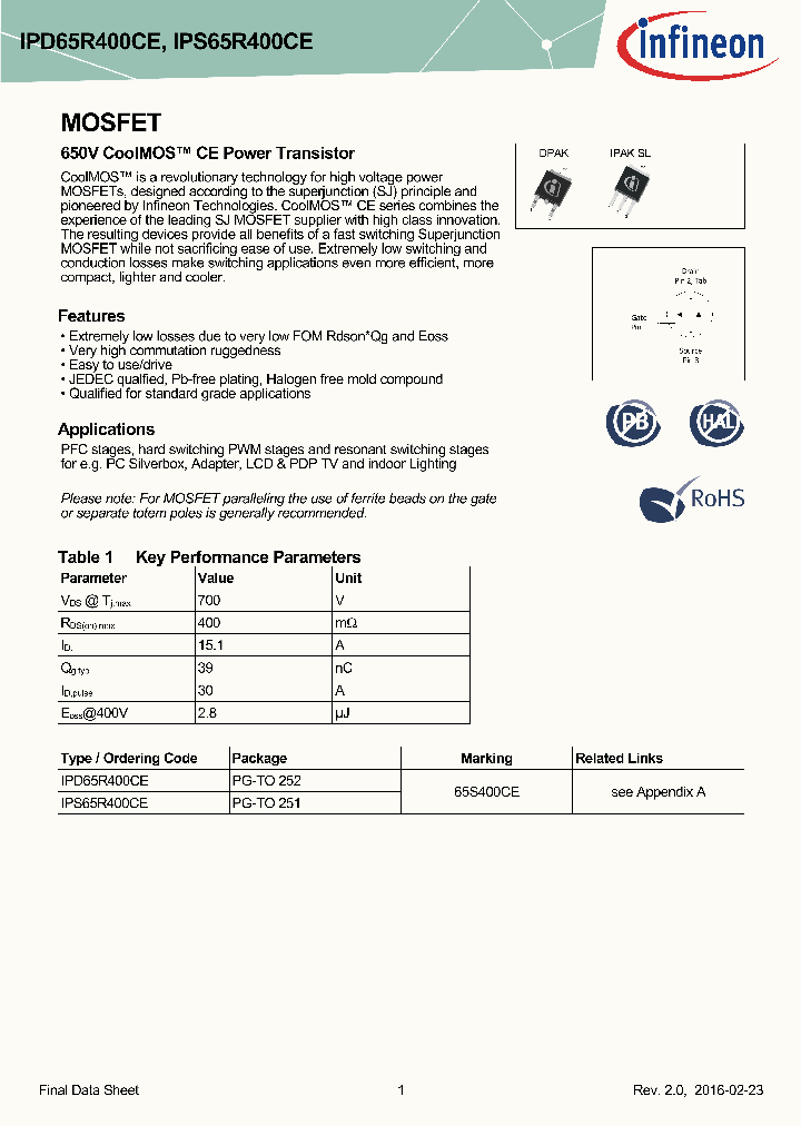 IPD65R400CE_8926535.PDF Datasheet