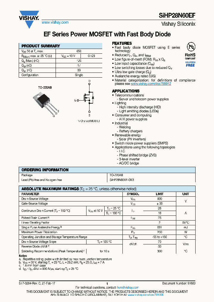 SIHP28N60EF_8935416.PDF Datasheet