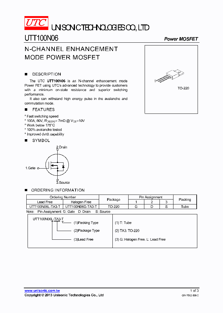 UTT100N06L-TA3-T_8942280.PDF Datasheet