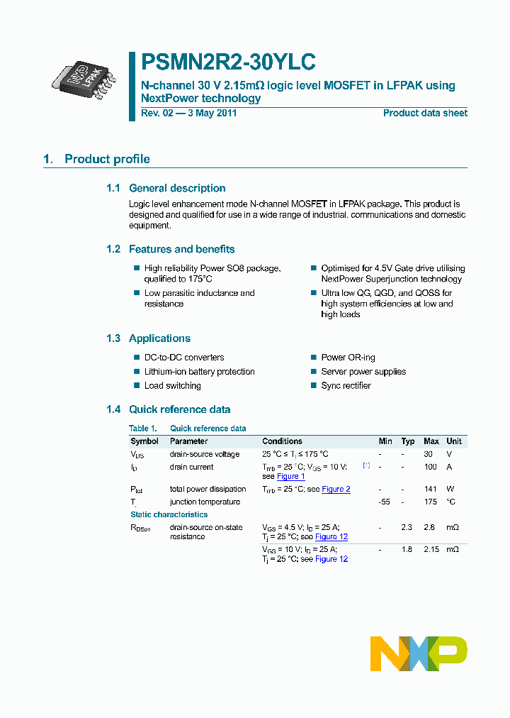 PSMN2R2-30YLC_8970417.PDF Datasheet