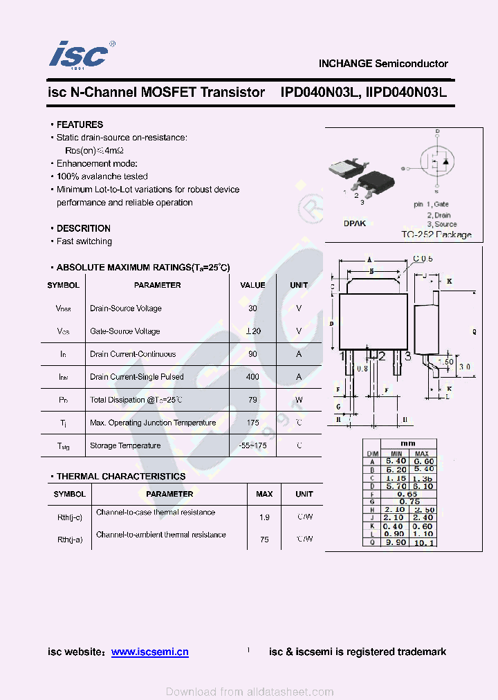 IPD040N03L_8994365.PDF Datasheet