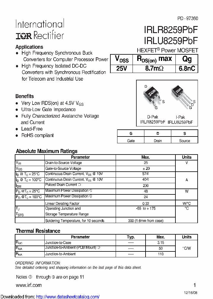 IRLU8259_9011659.PDF Datasheet