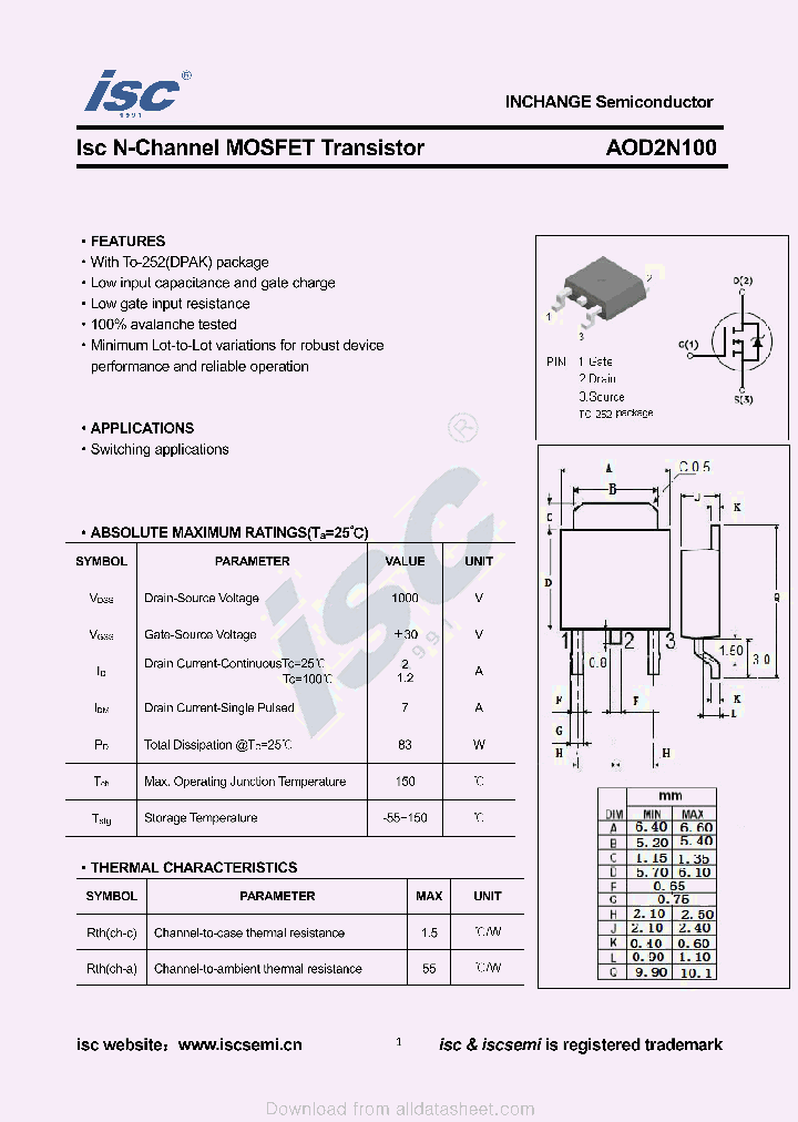 AOD2N100_9034108.PDF Datasheet