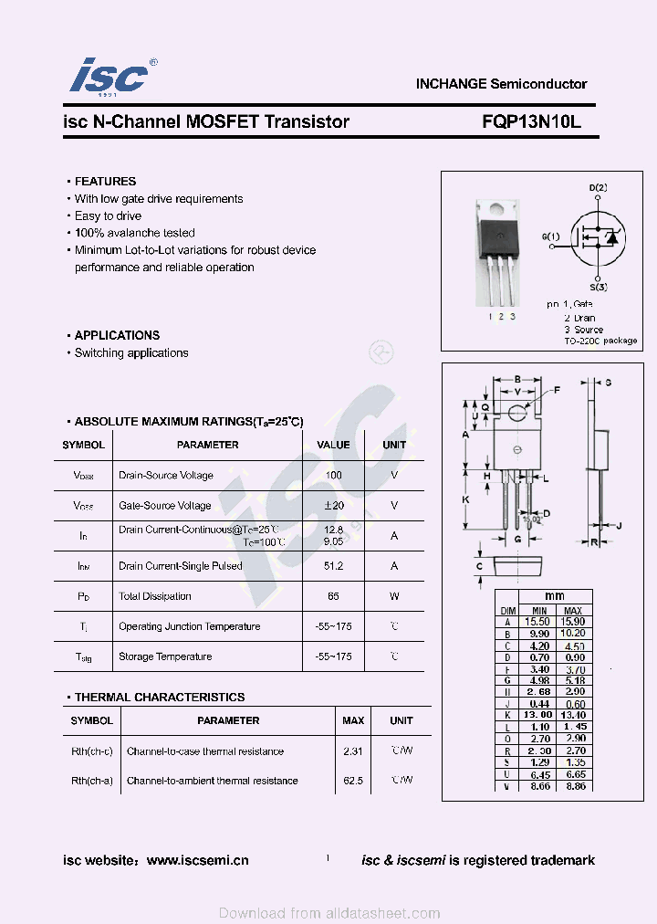 FQP13N10L_9057588.PDF Datasheet