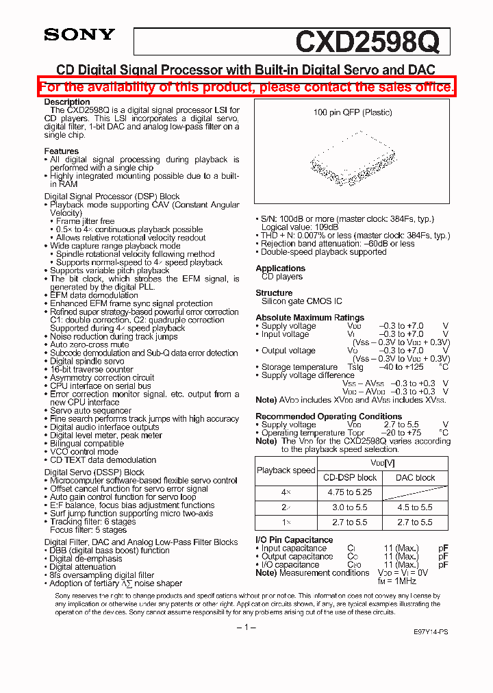 CXD2598Q_9094842.PDF Datasheet