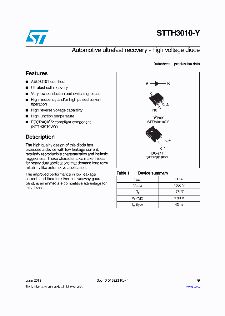 STTH3010GY-TR_9096487.PDF Datasheet